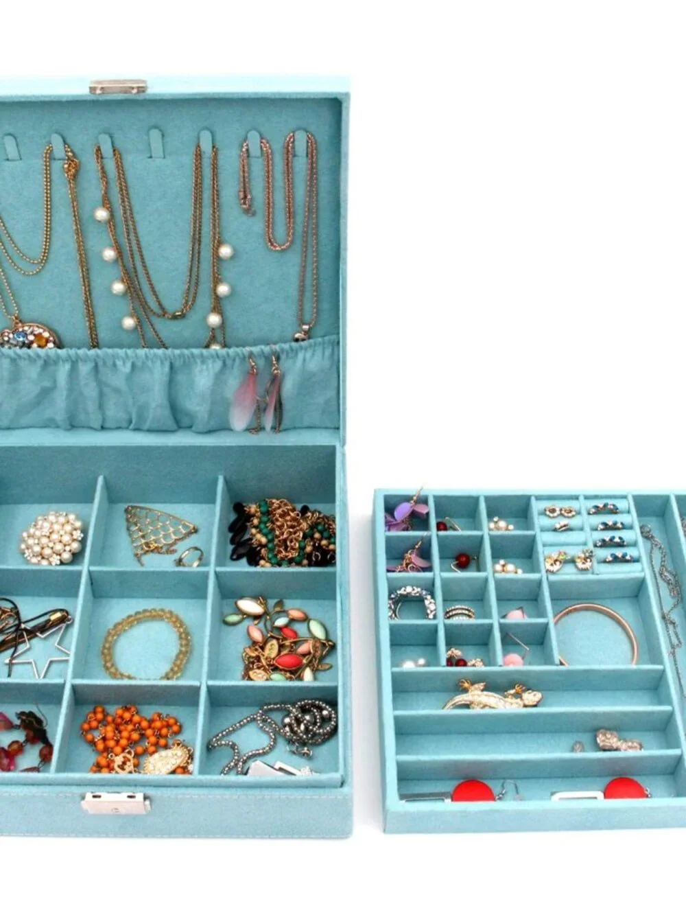 Elegant Two-Layer Jewelry Box Organizer with Lock